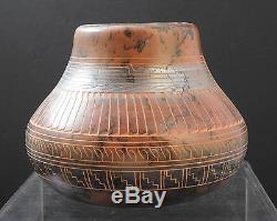Native American Indian Etched Horsehair Pottery Vase Theresa Whitegoat Navajo W6