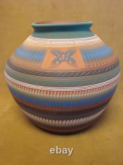 Native American Indian Hand Etched Pot by Robinson & Valencia