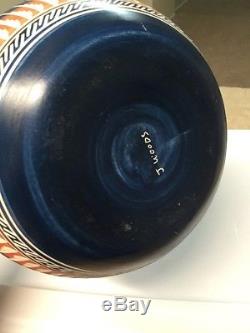 Native American Indian Navajo Etched Large Pottery 2 Denver Broncos Wow Handmade