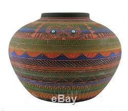 Native American Indian Pottery Navajo Vase with Butterfly Signed