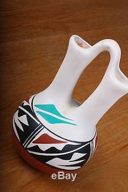 Native American Jemez Indian Pottery Hand Painted Wedding Vase By L. Toya