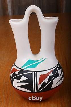 Native American Jemez Indian Pottery Hand Painted Wedding Vase By L. Toya