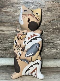 Native American Jemez Pottery Cat Storyteller By D Tsosie