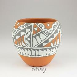 Native American Jemez Pottery Red/Gray Slip Polychrome Pot, Mary Small