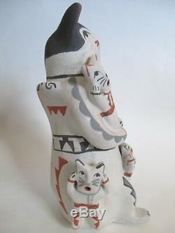 Native American Jemez Pueblo Pottery Cat Family Story Teller Robert J. Fragua