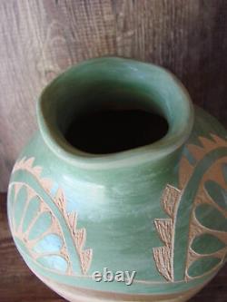 Native American Jemez Pueblo Pottery Clay Etched Pot by Emma Yepa