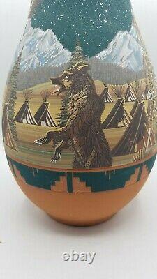 Native American Lakota Pottery Richard Underbaggage Hand Painted Vase