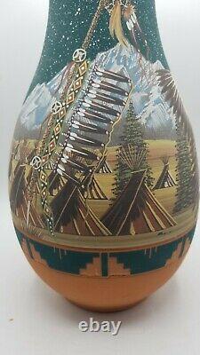 Native American Lakota Pottery Richard Underbaggage Hand Painted Vase