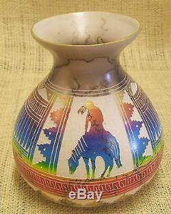 Native American Made Etched Pottery by Hilda Whitegoat End of the Trail Vase