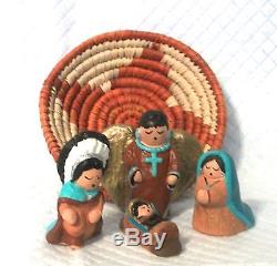 Native American Minature Indian Nativity scene with handmade woven basket & Angel