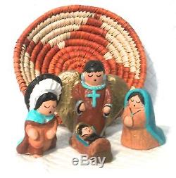 Native American Minature Indian Nativity scene with handmade woven basket & Angel