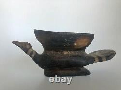 Native American Mississippi Bird Clay Effigy Figural Bowl Stripes Pottery