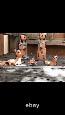 Native American Nativity Storyteller Pottery Doll Set By Jemez Pueblo Artist