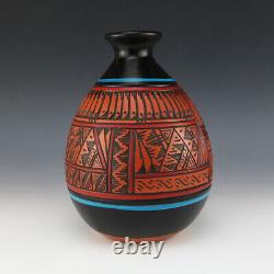Native American Navajo Buffalo & Eagle Pottery Vase By Arnold Brown
