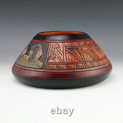 Native American Navajo Buffalo Pottery Vase By Paul Lansing