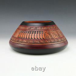 Native American Navajo Buffalo Pottery Vase By Paul Lansing