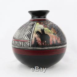 Native American Navajo Buffalo Pottery Vase By Paul Lansing Navajo Pottery