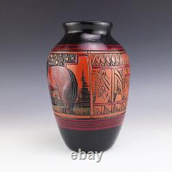 Native American Navajo Horse Pottery Vase By Paul Lansing