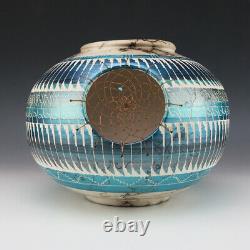 Native American Navajo Horsehair Pottery Vase By Carmen Smith