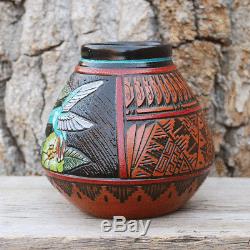 Native American Navajo Hummingbird Pottery Vase By Arnold Brown Navajo