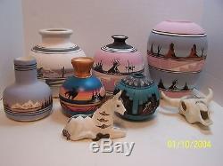 Native American Navajo Pottery Signed. 8 Pieces
