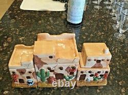 Native American Navajo Pueblo Southwestern House Ceramic Pottery Canisters