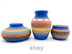 Native American Pottery 3pc set Hand Painted Navajo Home Decor Michael Charlie