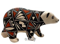 Native American Pottery Acoma Bear Sculpture Handmade Hand Painted Vase Concho