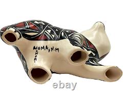 Native American Pottery Acoma Bear Sculpture Handmade Hand Painted Vase Concho