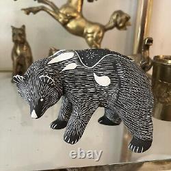 Native American Pottery Acoma Bear Sculpture Signed N. M. Lawrence Chavez