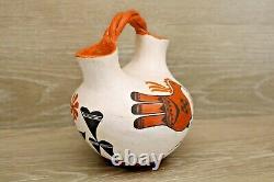 Native American Pottery Acoma Hand-Coiled Wedding Vase with Braided Loop