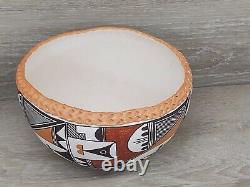 Native American Pottery Acoma Pueblo Polychrome Bowl Signed By M. S. Juanico