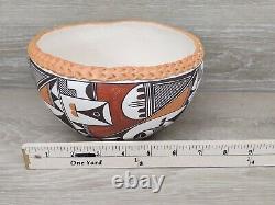 Native American Pottery Acoma Pueblo Polychrome Bowl Signed By M. S. Juanico