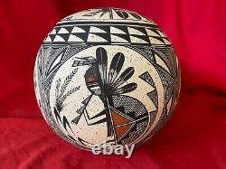 Native American Pottery Bowl with Lid, Polychrome Hand-Painted, Signed REDUCED