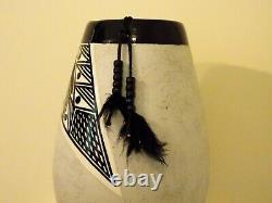 Native American Pottery Buffalo Dancer Signed Dorn 10 Vase Matte-Glossy Glaze