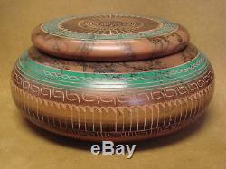 Native American Pottery Etched Painted Horse Hair Trinket Pot! Navajo