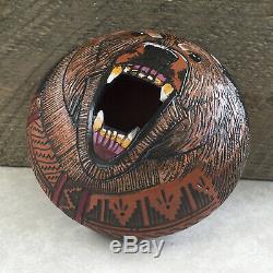 Native American Pottery-Etched Pottery-Navajo Ceramic Bear Pot-Arnold Brown