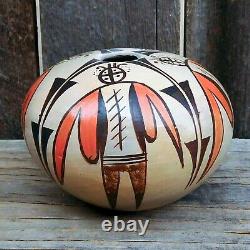 Native American Pottery-HOPI Hand Coiled Moth Design Pot-Adelle Nampeyo