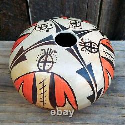 Native American Pottery-HOPI Hand Coiled Moth Design Pot-Adelle Nampeyo