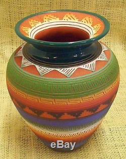 Native American Pottery Hilda Whitegoat Navajo Hand Etched Red Clay Medium Pot