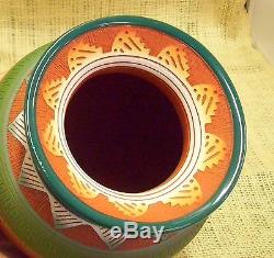 Native American Pottery Hilda Whitegoat Navajo Hand Etched Red Clay Medium Pot