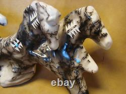 Native American Pottery Horsehair Running Horses Sculpture by Vail! Navajo Pot