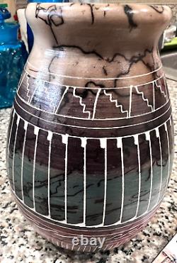Native American Pottery Horsehair Vase Navajo Indian Handmade by L Whitegoat