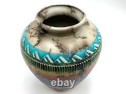 Native American Pottery Indian Horse Hair Vase Navajo Handmade Navajo CB