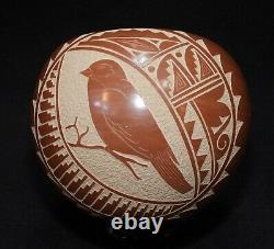 Native American Pottery Jemez Polished Redware Carved Pot By Carol Vigil