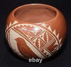 Native American Pottery Jemez Polished Redware Carved Pot By Carol Vigil