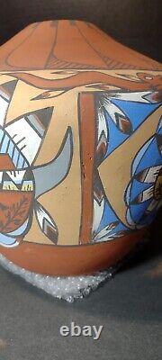 Native American Pottery Jemez Pueblo New Mexico Signed Vintage Large 9.5H 10W