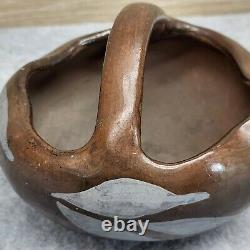 Native American Pottery Santo Domingo Blackware Basket Style Pot With Handle