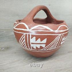 Native American Pottery Santo Domingo- Red Ware Bowl With A Handle