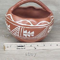 Native American Pottery Santo Domingo- Red Ware Bowl With A Handle